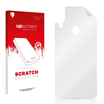 Face avant d’un emballage produit avec le logo de la marque upscreen. À côté se trouve la protection d’écran correspondante.