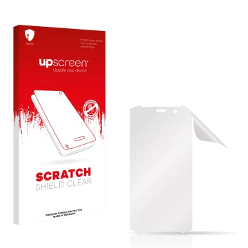 Face avant d’un emballage produit avec le logo de la marque upscreen. À côté se trouve la protection d’écran correspondante.