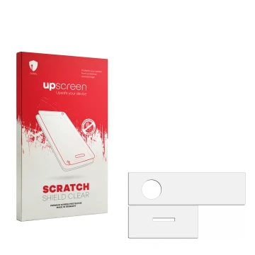 Face avant d’un emballage produit avec le logo de la marque upscreen. À côté se trouve la protection d’écran correspondante.