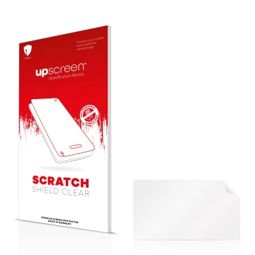 Face avant d’un emballage produit avec le logo de la marque upscreen. À côté se trouve la protection d’écran correspondante.