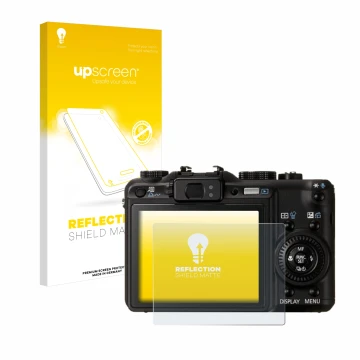 Face avant d’un emballage produit avec le logo de la marque upscreen. À côté, l’appareil Canon PowerShot G9 est représenté ave