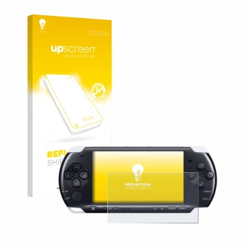 Face avant d’un emballage produit avec le logo de la marque upscreen. À côté, l’appareil Sony PSP 3000 est représenté avec la 