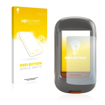 Face avant d’un emballage produit avec le logo de la marque upscreen. À côté, l’appareil Garmin Dakota 20 est représenté avec 