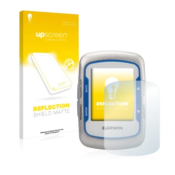 Face avant d’un emballage produit avec le logo de la marque upscreen. À côté, l’appareil Garmin Edge 500 est représenté avec l