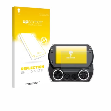Face avant d’un emballage produit avec le logo de la marque upscreen. À côté, l’appareil Sony PSP Go est représenté avec la pr