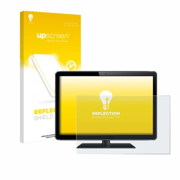Face avant d’un emballage produit avec le logo de la marque upscreen. À côté, l’appareil est représenté avec la protection d’é