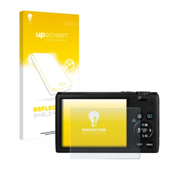 Face avant d’un emballage produit avec le logo de la marque upscreen. À côté, l’appareil Canon PowerShot S95 est représenté av