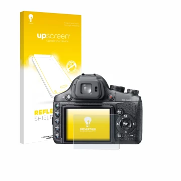 Face avant d’un emballage produit avec le logo de la marque upscreen. À côté, l’appareil Fujifilm FinePix X-S1 est représenté 
