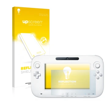 Face avant d’un emballage produit avec le logo de la marque upscreen. À côté, l’appareil Nintendo Wii U GamePad (Controller) e