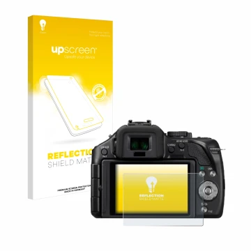 Face avant d’un emballage produit avec le logo de la marque upscreen. À côté, l’appareil Panasonic Lumix DMC-G5 est représenté