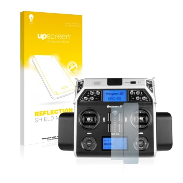 Face avant d’un emballage produit avec le logo de la marque upscreen. À côté, l’appareil Graupner MC-20 HoTT est représenté av