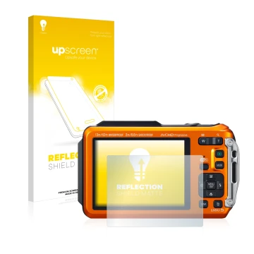 Face avant d’un emballage produit avec le logo de la marque upscreen. À côté, l’appareil Panasonic Lumix DMC-FT5 est représent