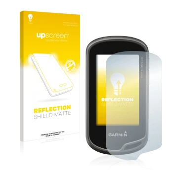 Face avant d’un emballage produit avec le logo de la marque upscreen. À côté, l’appareil Garmin Oregon 650 est représenté avec