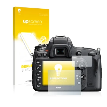 Face avant d’un emballage produit avec le logo de la marque upscreen. À côté, l’appareil Nikon D610 est représenté avec la pro