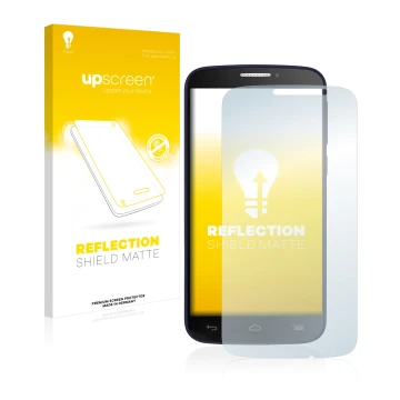 Face avant d’un emballage produit avec le logo de la marque upscreen. À côté, l’appareil Alcatel One Touch Pop C7 7040E est re