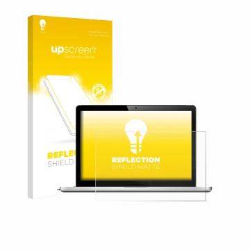 Face avant d’un emballage produit avec le logo de la marque upscreen. À côté, l’appareil est représenté avec la protection d’é