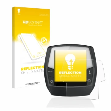 Face avant d’un emballage produit avec le logo de la marque upscreen. À côté, l’appareil Bosch Intuvia Performance Line est re