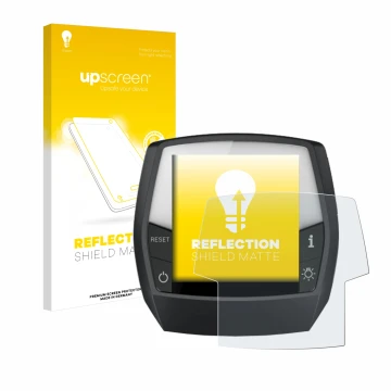 Face avant d’un emballage produit avec le logo de la marque upscreen. À côté, l’appareil Bosch Intuvia Active Line est représe