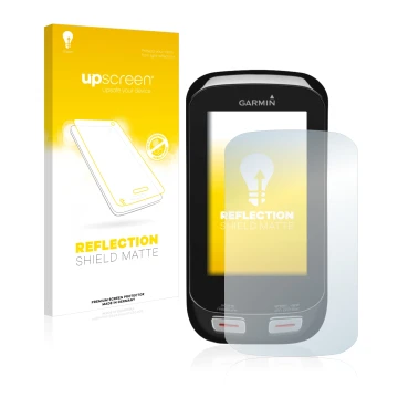 Face avant d’un emballage produit avec le logo de la marque upscreen. À côté, l’appareil Garmin Approach G8 est représenté ave