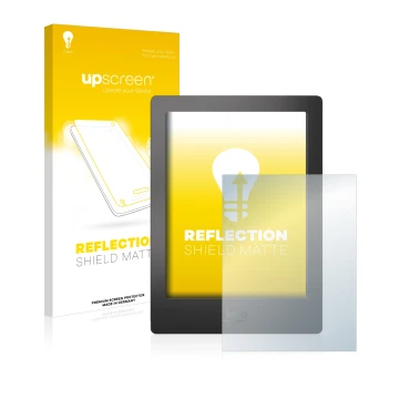 Face avant d’un emballage produit avec le logo de la marque upscreen. À côté, l’appareil Kobo Aura H2O est représenté avec la 