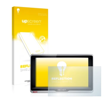 Face avant d’un emballage produit avec le logo de la marque upscreen. À côté, l’appareil Becker Professional 6 LMU est représe