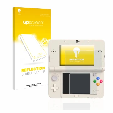 Face avant d’un emballage produit avec le logo de la marque upscreen. À côté, l’appareil Nintendo New 3DS est représenté avec 
