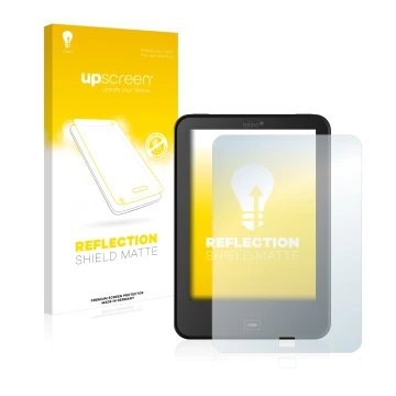 Face avant d’un emballage produit avec le logo de la marque upscreen. À côté, l’appareil Tolino Vision 2 est représenté avec l