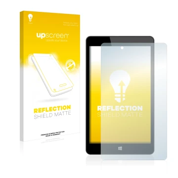 Face avant d’un emballage produit avec le logo de la marque upscreen. À côté, l’appareil Linx 8 est représenté avec la protect