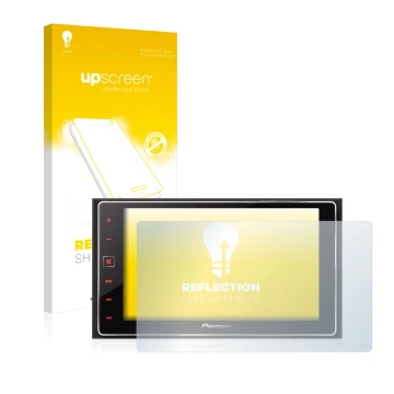 Face avant d’un emballage produit avec le logo de la marque upscreen. À côté, l’appareil Pioneer SPH-DA120 est représenté avec