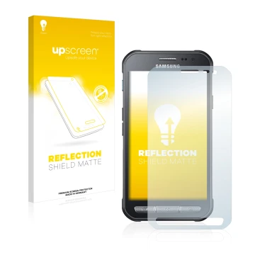 Face avant d’un emballage produit avec le logo de la marque upscreen. À côté, l’appareil Samsung Galaxy XCover 3 est représent