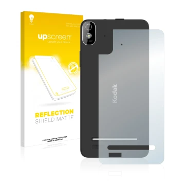Face avant d’un emballage produit avec le logo de la marque upscreen. À côté, l’appareil Kodak IM5 Arrière est représenté avec