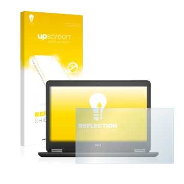 Face avant d’un emballage produit avec le logo de la marque upscreen. À côté, l’appareil Dell Latitude 14 E7450 Non-Touch est 