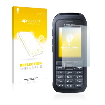 Face avant d’un emballage produit avec le logo de la marque upscreen. À côté, l’appareil Samsung Xcover 550 est représenté ave
