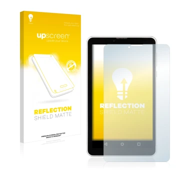 Face avant d’un emballage produit avec le logo de la marque upscreen. À côté, l’appareil Chuwi Vi7 est représenté avec la prot