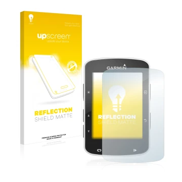 Face avant d’un emballage produit avec le logo de la marque upscreen. À côté, l’appareil Garmin Edge 520 est représenté avec l