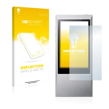 Face avant d’un emballage produit avec le logo de la marque upscreen. À côté, l’appareil Astell&Kern AK Jr est représenté avec