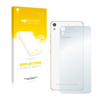 Face avant d’un emballage produit avec le logo de la marque upscreen. À côté, l’appareil Gionee Elife S5.1 Pro (Dos) est repré