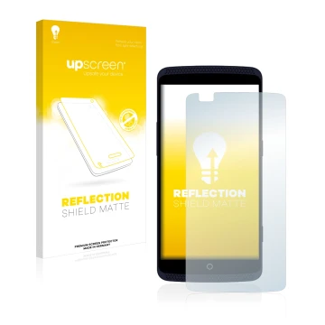 Face avant d’un emballage produit avec le logo de la marque upscreen. À côté, l’appareil ZTE Axon Pro est représenté avec la p