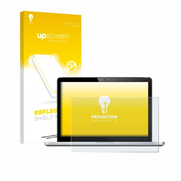 Face avant d’un emballage produit avec le logo de la marque upscreen. À côté, l’appareil est représenté avec la protection d’é