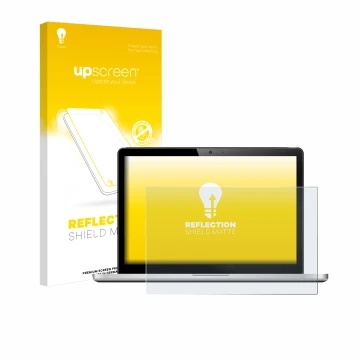 Face avant d’un emballage produit avec le logo de la marque upscreen. À côté, l’appareil est représenté avec la protection d’é