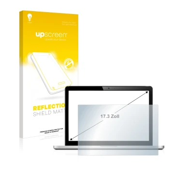 Face avant d’un emballage produit avec le logo de la marque upscreen. À côté, l’appareil est représenté avec la protection d’é