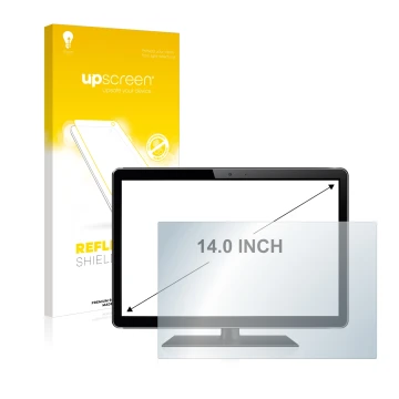 Face avant d’un emballage produit avec le logo de la marque upscreen. À côté, l’appareil est représenté avec la protection d’é