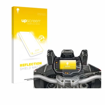 Face avant d’un emballage produit avec le logo de la marque upscreen. À côté, l’appareil Ducati Multistrada 1200 2015+ Afficha