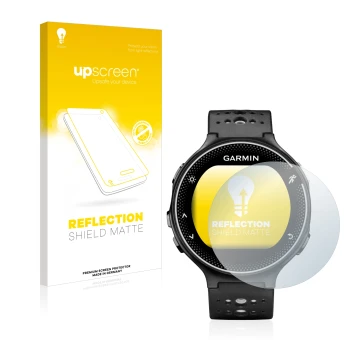 Face avant d’un emballage produit avec le logo de la marque upscreen. À côté, l’appareil Garmin Forerunner 230 est représenté 