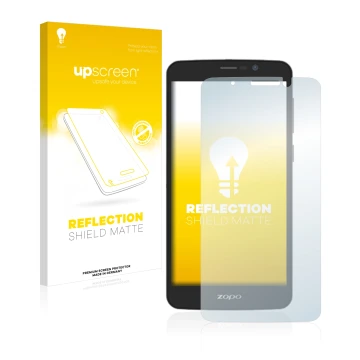 Face avant d’un emballage produit avec le logo de la marque upscreen. À côté, l’appareil Zopo Color E5.5 est représenté avec l