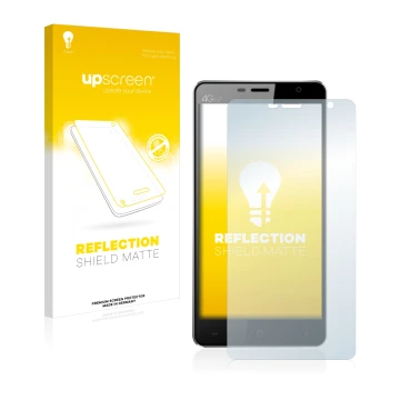 Face avant d’un emballage produit avec le logo de la marque upscreen. À côté, l’appareil Leagoo Elite 4 est représenté avec la