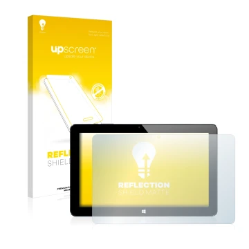 Face avant d’un emballage produit avec le logo de la marque upscreen. À côté, l’appareil Cube i7 Stylus est représenté avec la