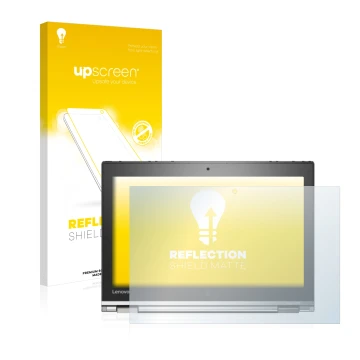 Face avant d’un emballage produit avec le logo de la marque upscreen. À côté, l’appareil Lenovo ThinkPad Yoga 260 est représen