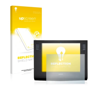 Face avant d’un emballage produit avec le logo de la marque upscreen. À côté, l’appareil Wacom Intuos 3 L est représenté avec 