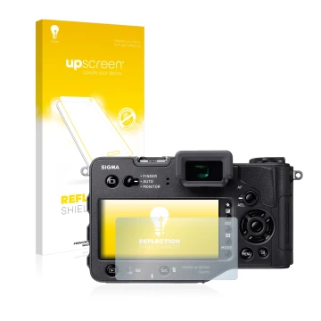 Face avant d’un emballage produit avec le logo de la marque upscreen. À côté, l’appareil Sigma SD Quattro H est représenté ave